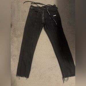 Rare Off-White c/o Virgil Abloh Cropped Coulisse Black Distressed Jeans